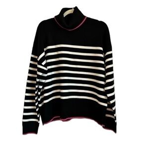 Nicole Miller NWOT black white pink striped turtleneck sweater size XL